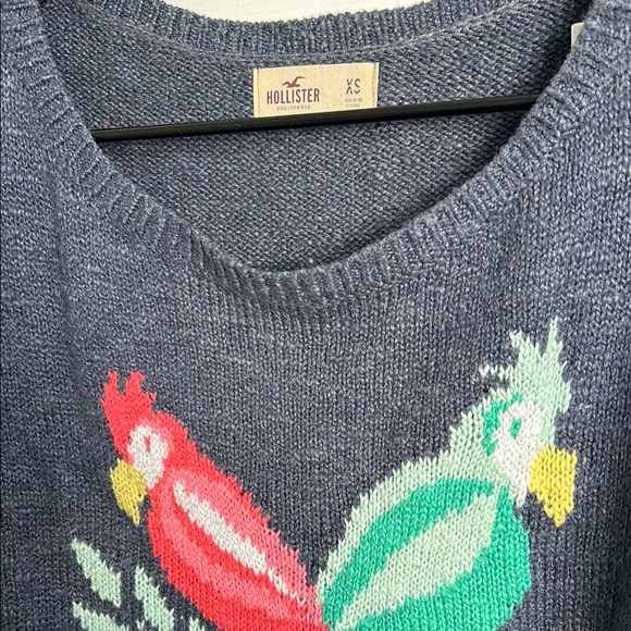 Hollister Oversized Navy Blue Knit Crew Neck Sweater Bird Cockatoo Design - Picture 3 of 4